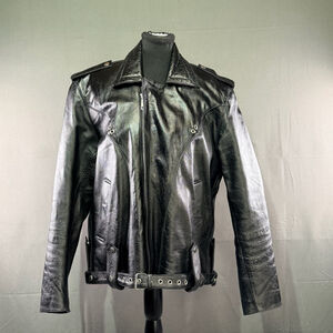 VTG Ripples Leather Jacket Men XL Belted Western Punk Grunge 80s Moto Black